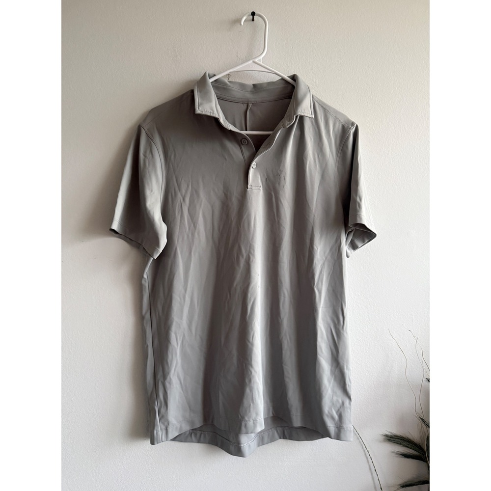 Lululemon Mens Short Sleeve Polo Shirt Gray Activewear Golf Top 3439 flaw - Picture 2 of 8